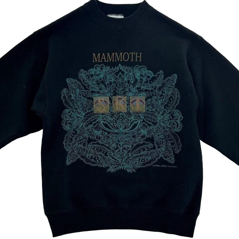 VTG 90s Mammoth Mountain Ski Sweatshirt Size M Black Hanes Classics Carol Konen